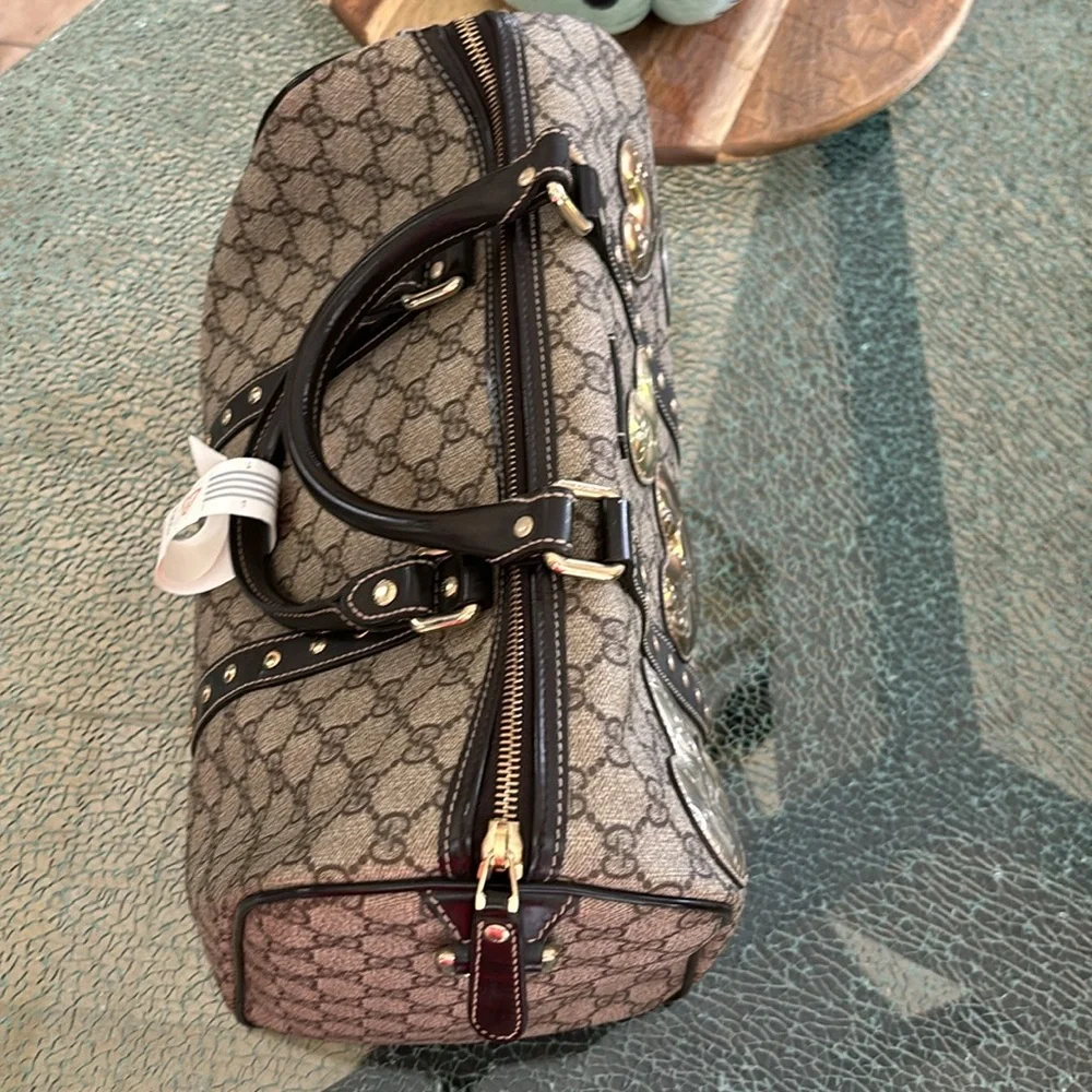 GUCCI GG C Canvas Limited Edition Heart Pattern Boston Bag Brown Leather NWOT - Picture 8 of 15